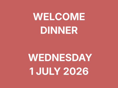 Welcome dinner, Wednesday 1 July 2026